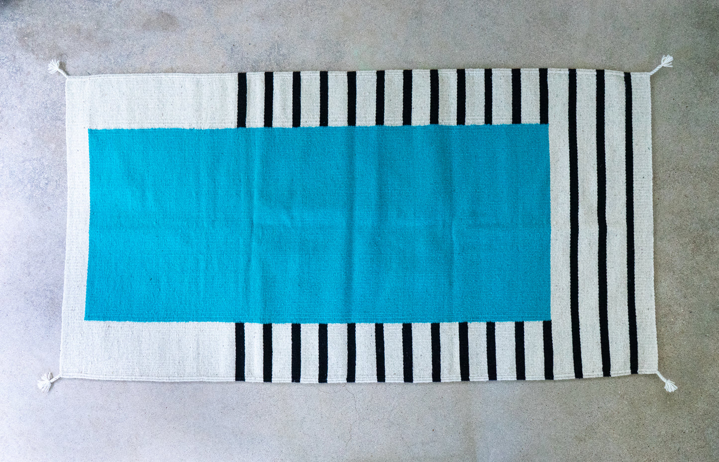 Handwoven Oaxacan Rug - Geometric Blue