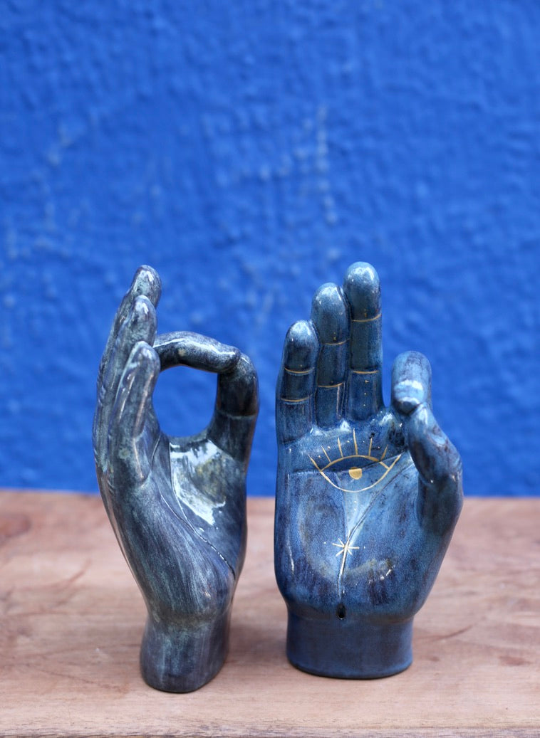 OK! Blue Ceramic Hand with Incense Holder