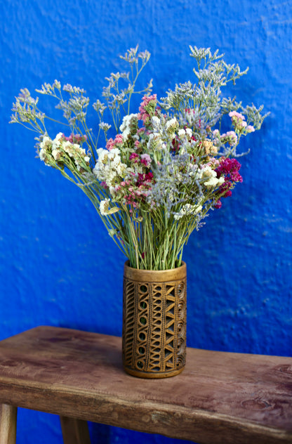 Oaxacan Hand Carved Natural Clay Vase - Geometric