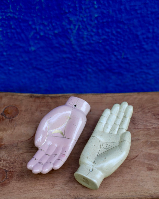 Painted Ceramic Hand with Incense Holder