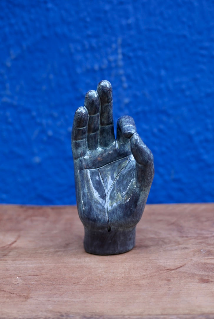 OK! Blue Ceramic Hand with Incense Holder