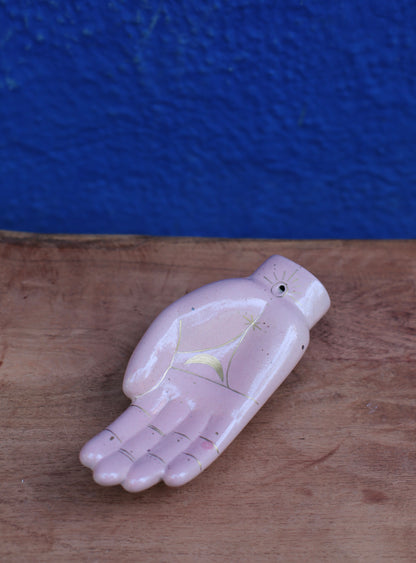 Painted Ceramic Hand with Incense Holder