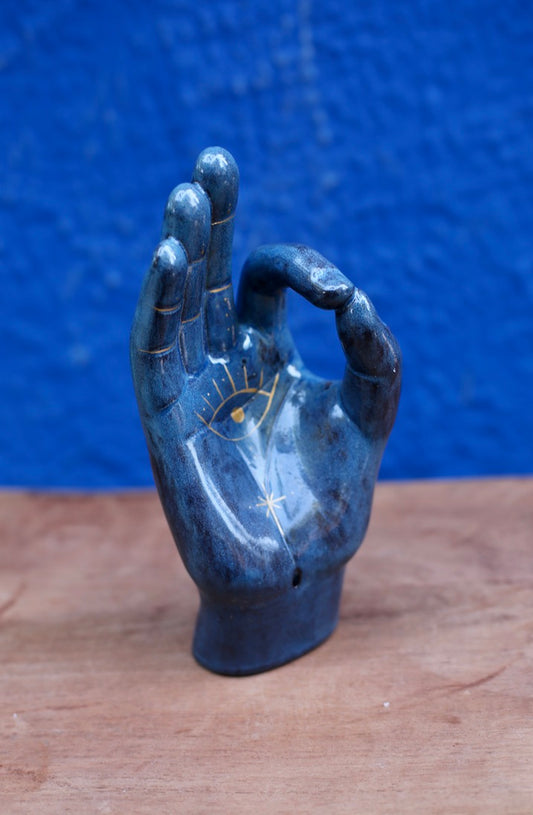 OK! Blue Ceramic Hand with Incense Holder
