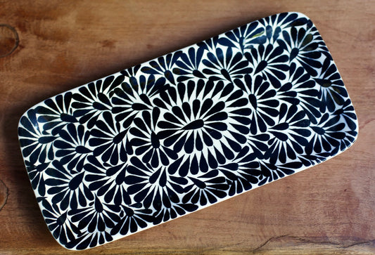 Black & White Floral Ceramic Tray