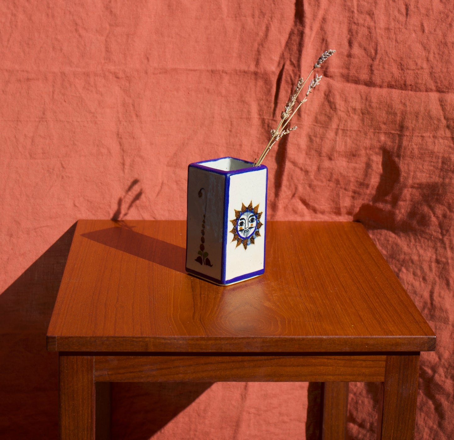 Hand-Painted Ceramic Cube Planter - Tall