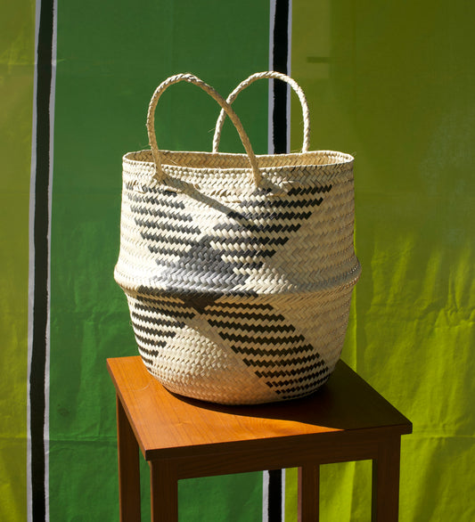 Handwoven Natural Palm Basket-Planter with Handles