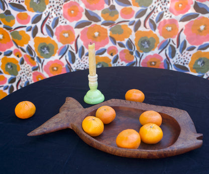 Vintage Hand-Carved Teak Fish Tray