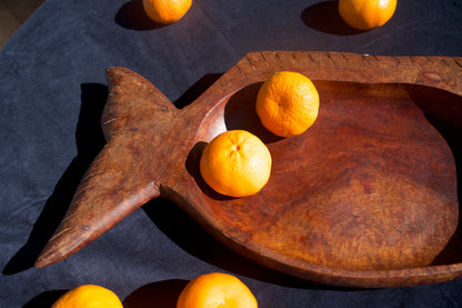 Vintage Hand-Carved Teak Fish Tray