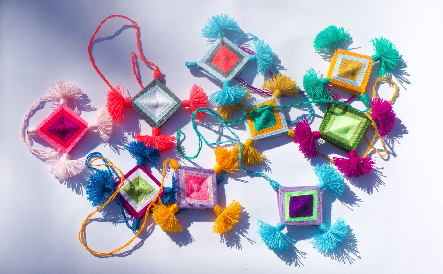 Colorful Huichol Diamond Pom Ornament