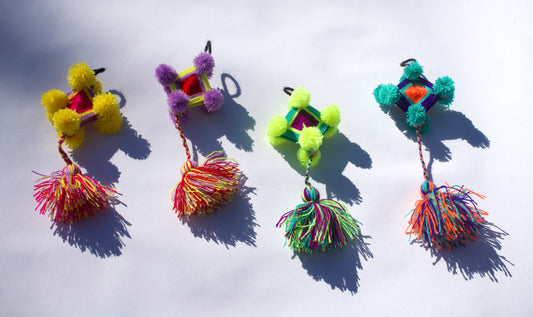 Colorful Huichol Pom Ornament with Tassels