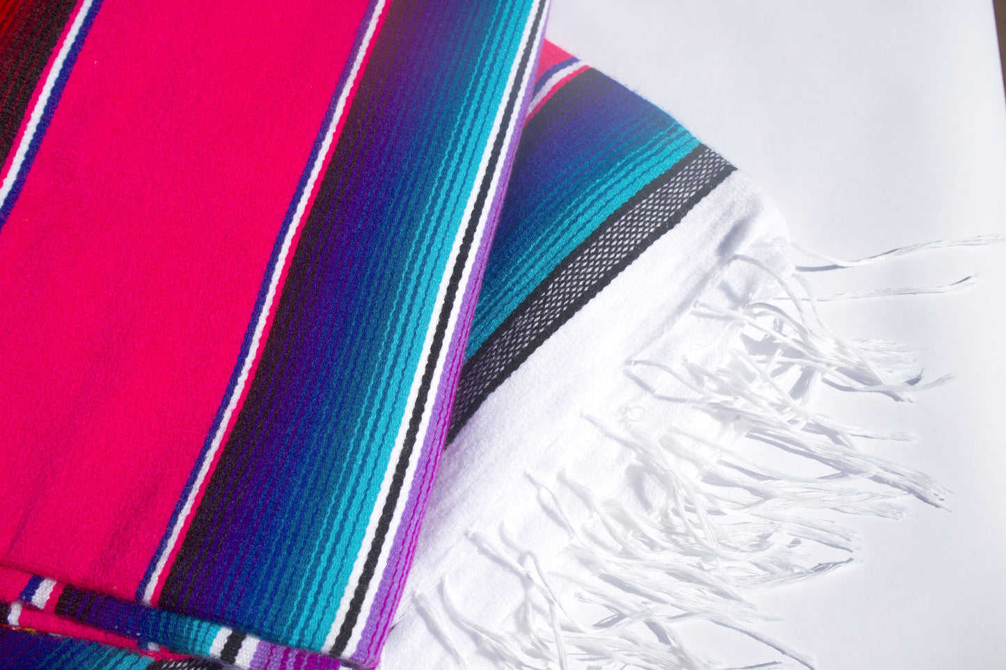 Neon Pink Serape Wool Blanket - Twin Size