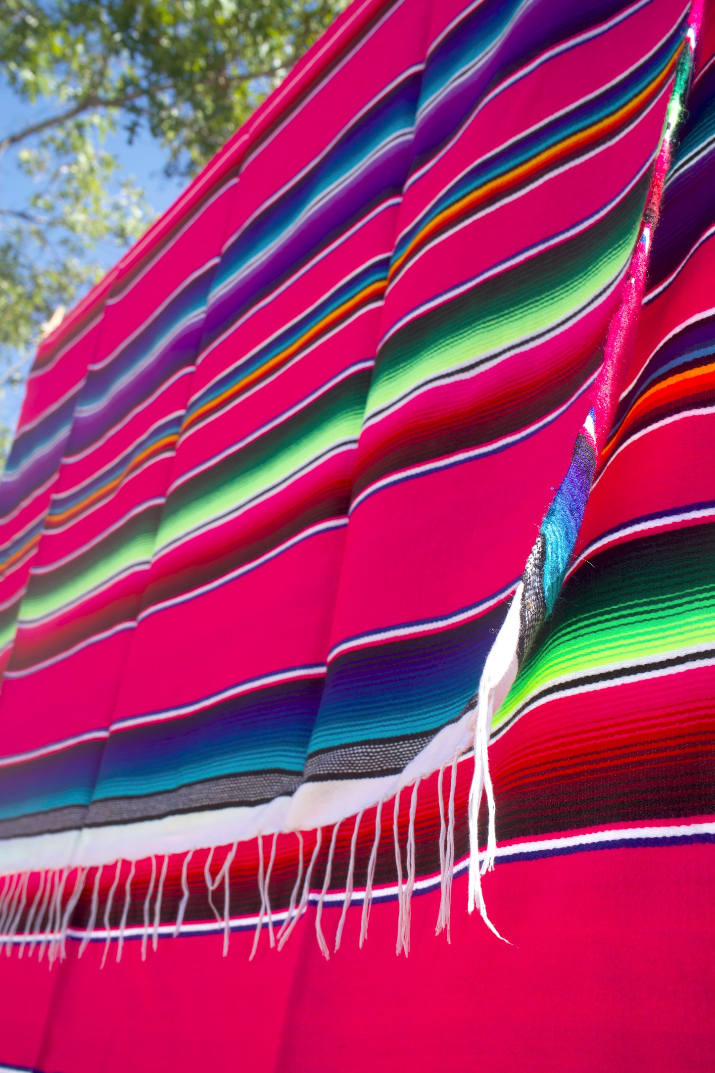 Neon Pink Serape Wool Blanket - Twin Size