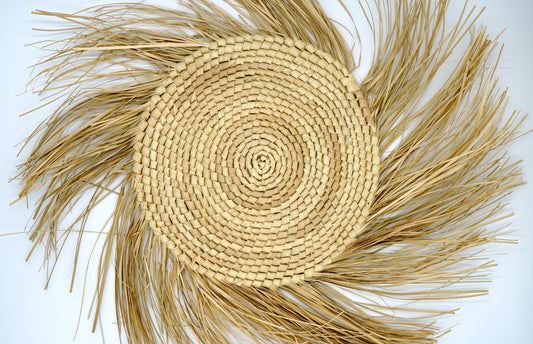 Handwoven Natural Palm Fringed Circle Wall Art