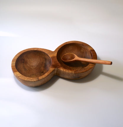 Hand-Carved Double Bowl