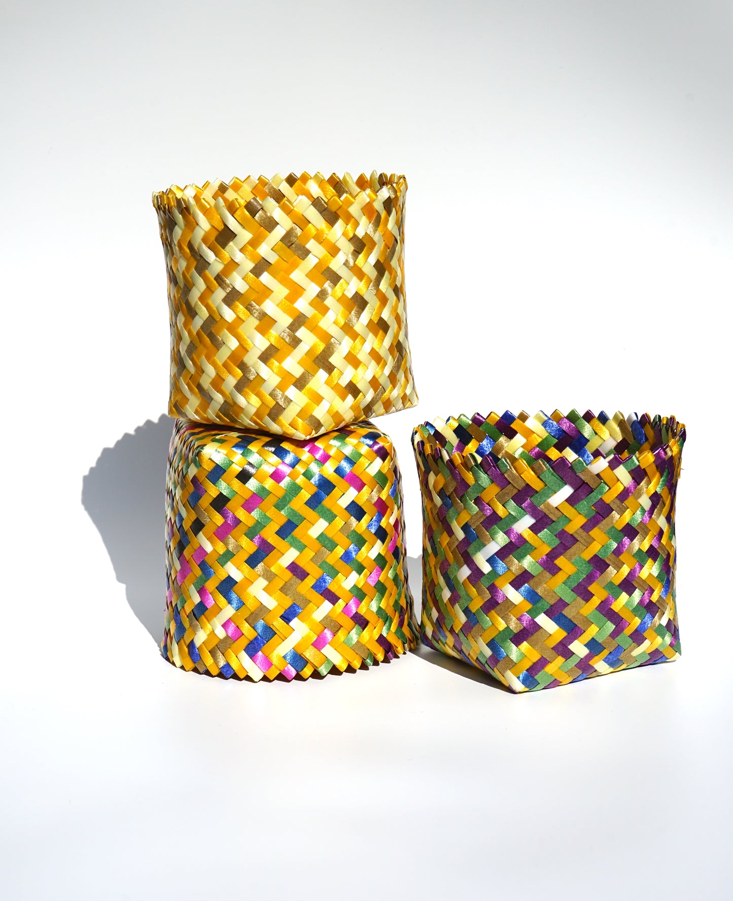 Multicolored Handwoven Ridged Basket-Planter