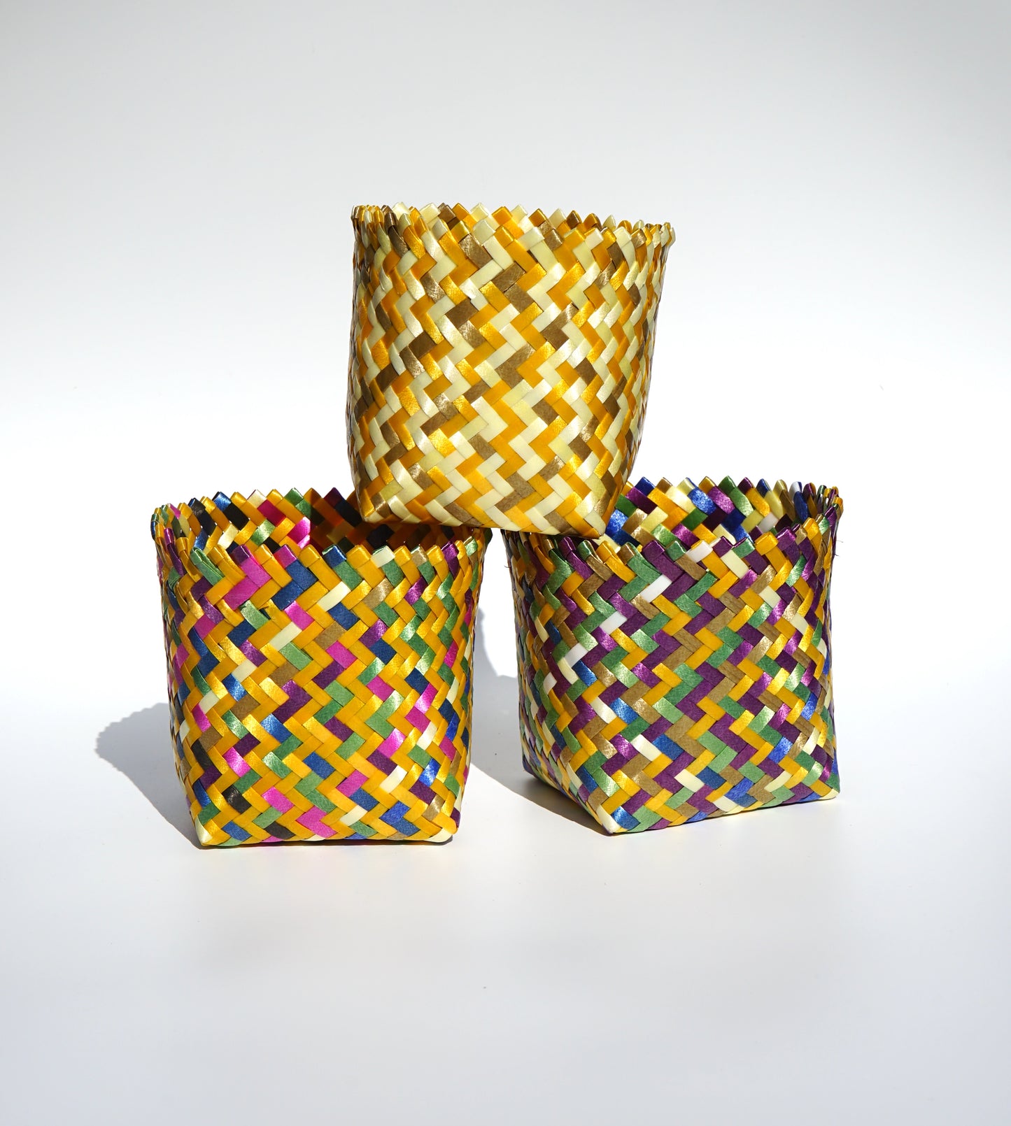 Multicolored Handwoven Ridged Basket-Planter