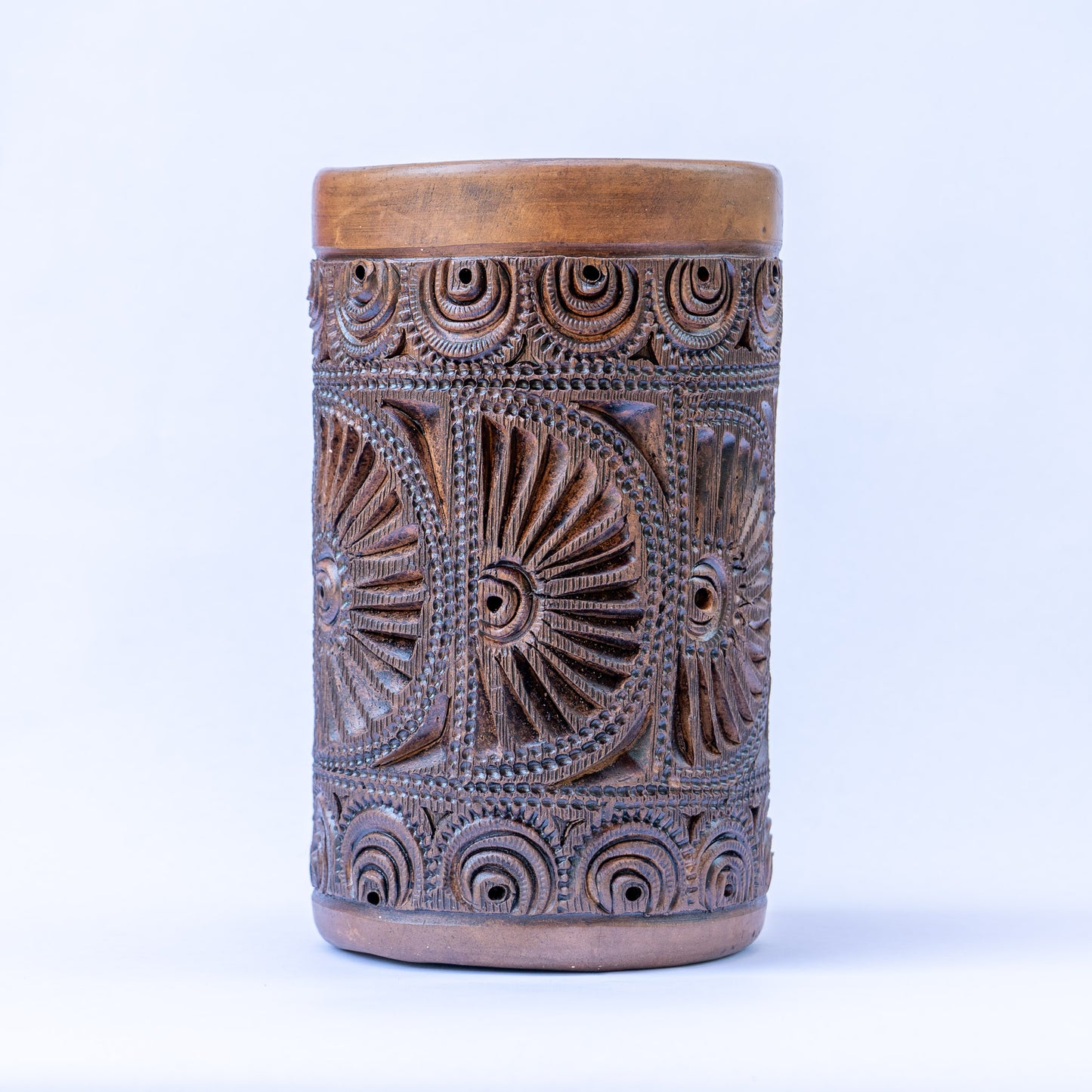 Oaxacan Hand Carved Natural Clay Vase - Floral