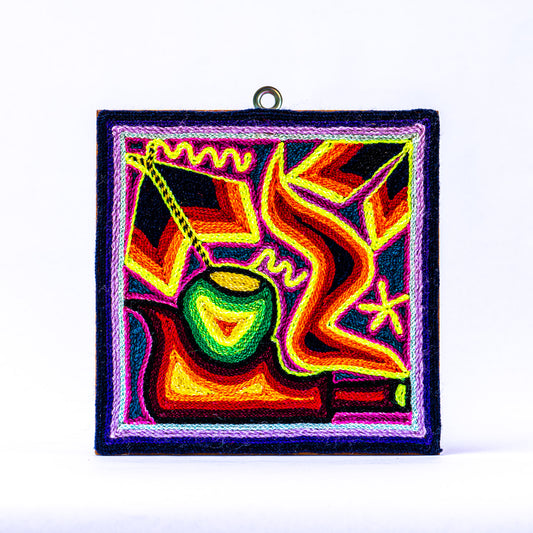 Colorful Huichol Yarn Painting - Medium