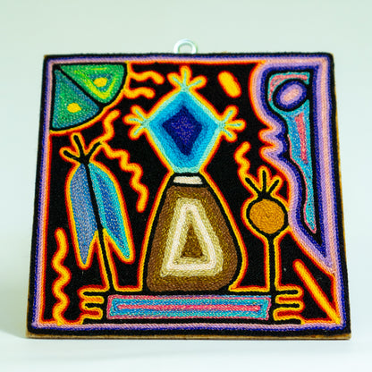 Colorful Huichol Yarn Painting - Medium