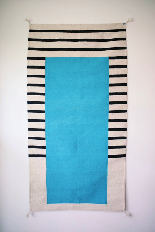 Handwoven Oaxacan Rug - Geometric Blue