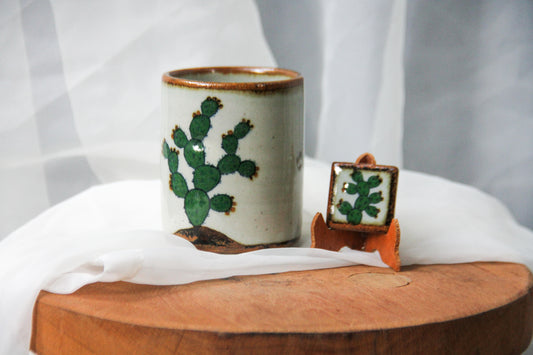Mini Cactus Ceramic Tile with stand