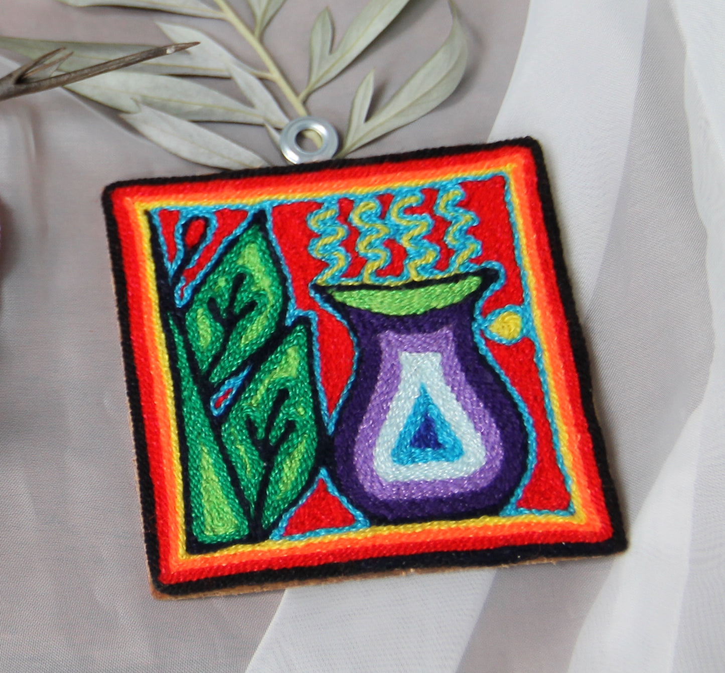 Colorful Huichol Yarn Painting - Small