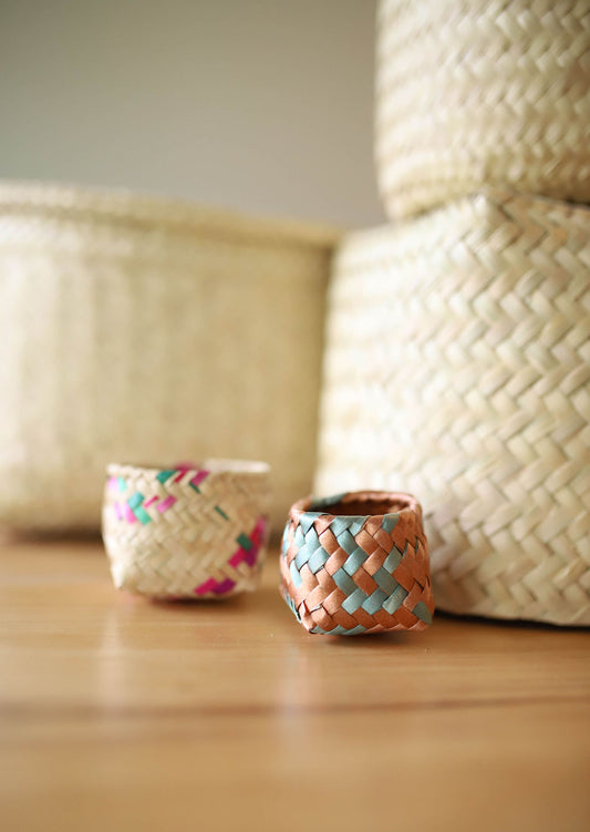 Handwoven Colorful Mini Baskets - Set of Two