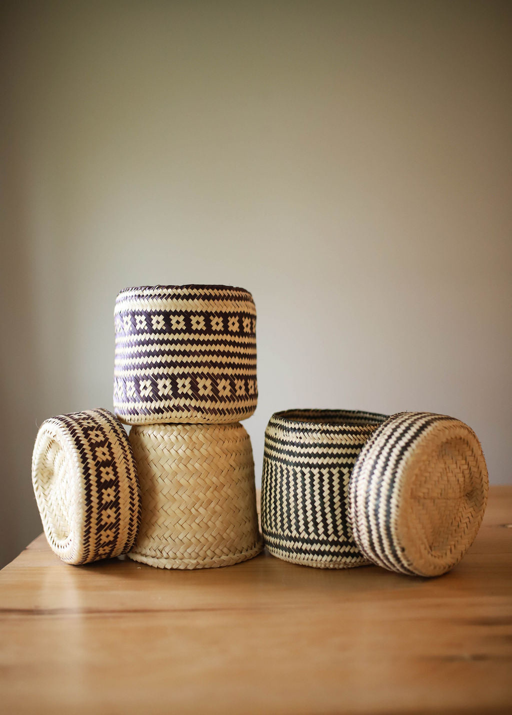 Handwoven Palm Basket-Planter with Lid