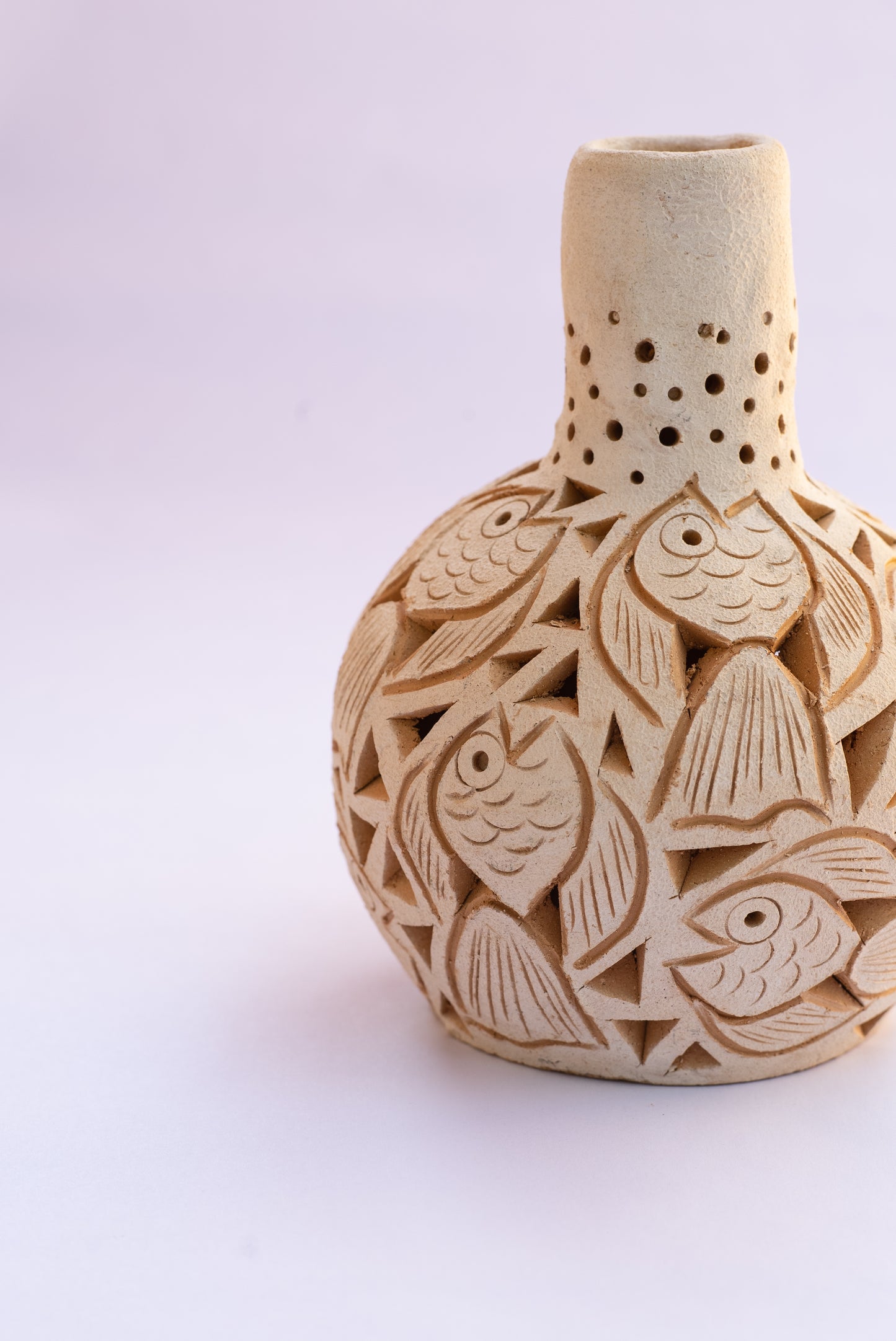 Swimming Fish Cream Clay Vase