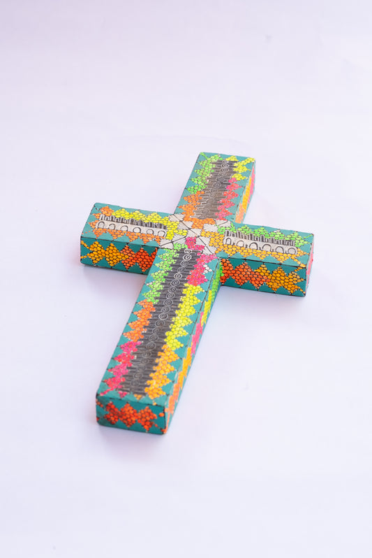 Neon Hand-Painted Wooden Cross