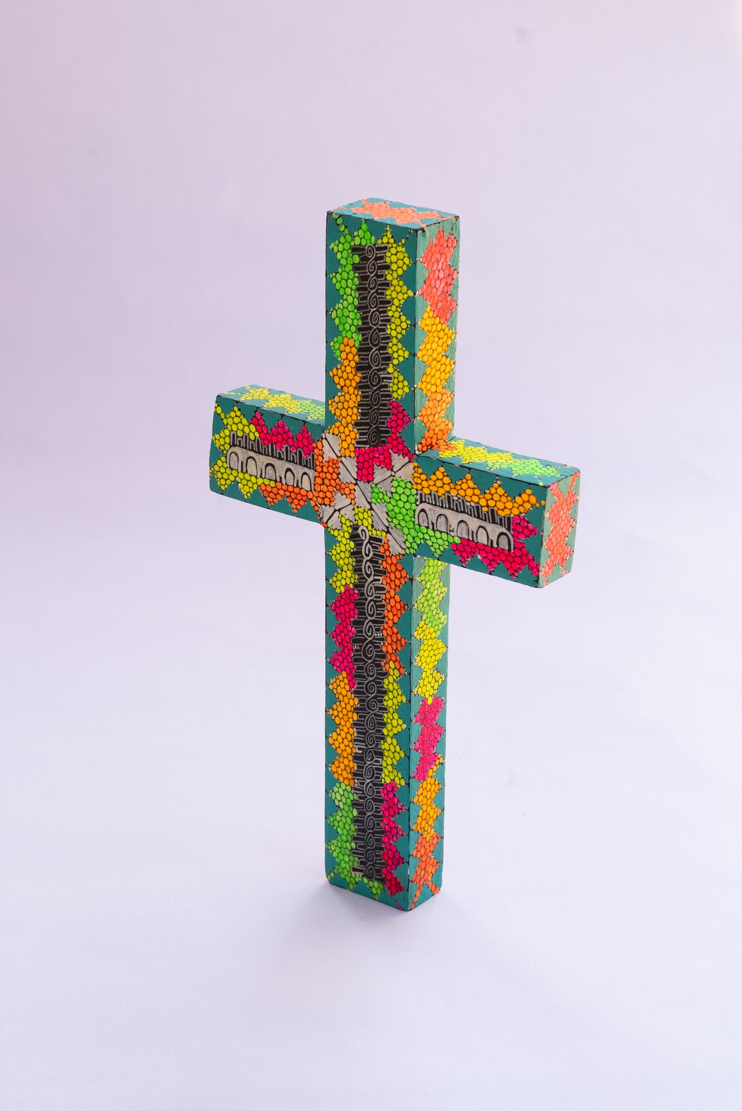 Neon Hand-Painted Wooden Cross