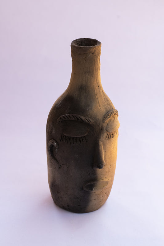 Light and Dark Clay Face Vase