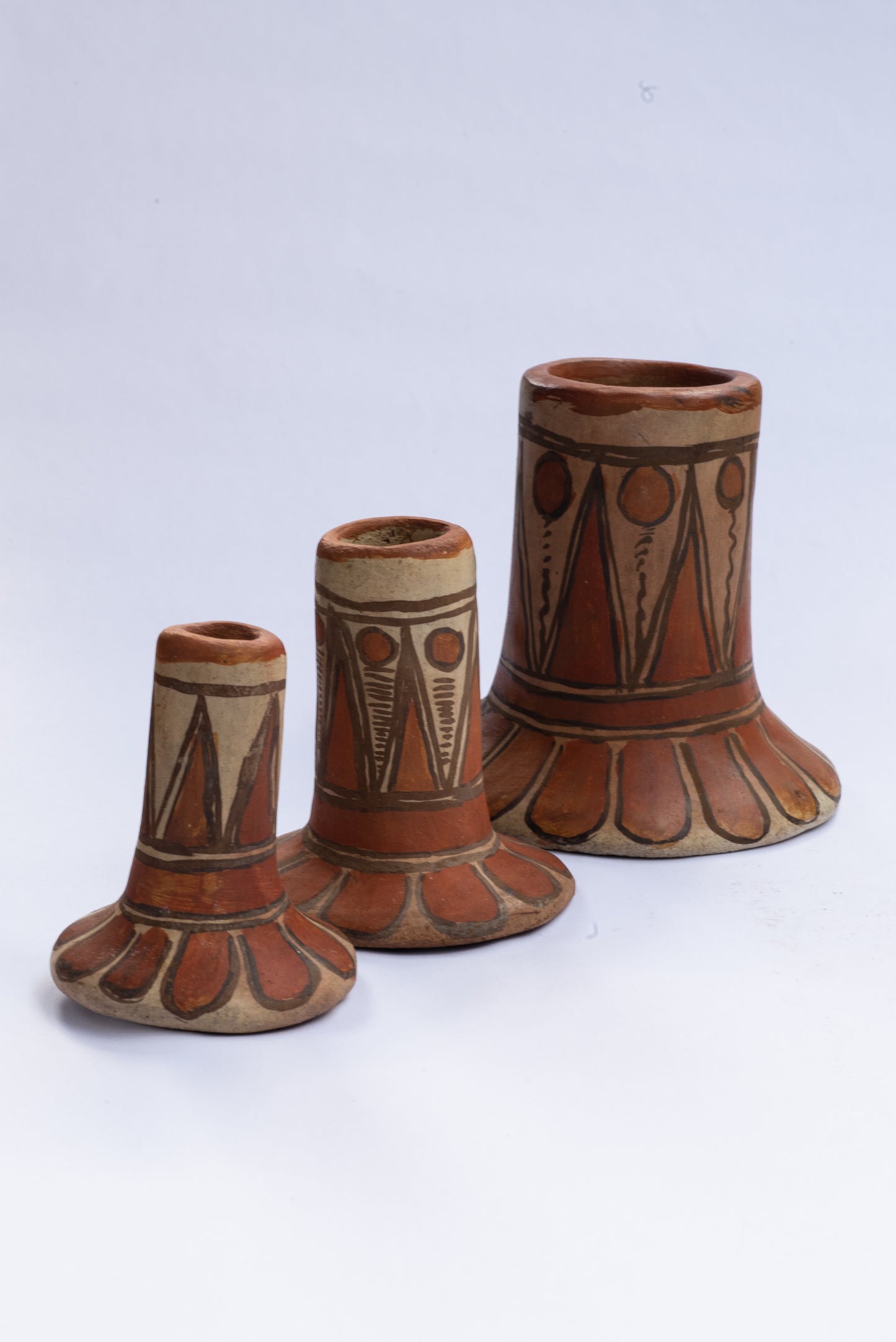 Vintage Clay Candle Holders - Set of Three