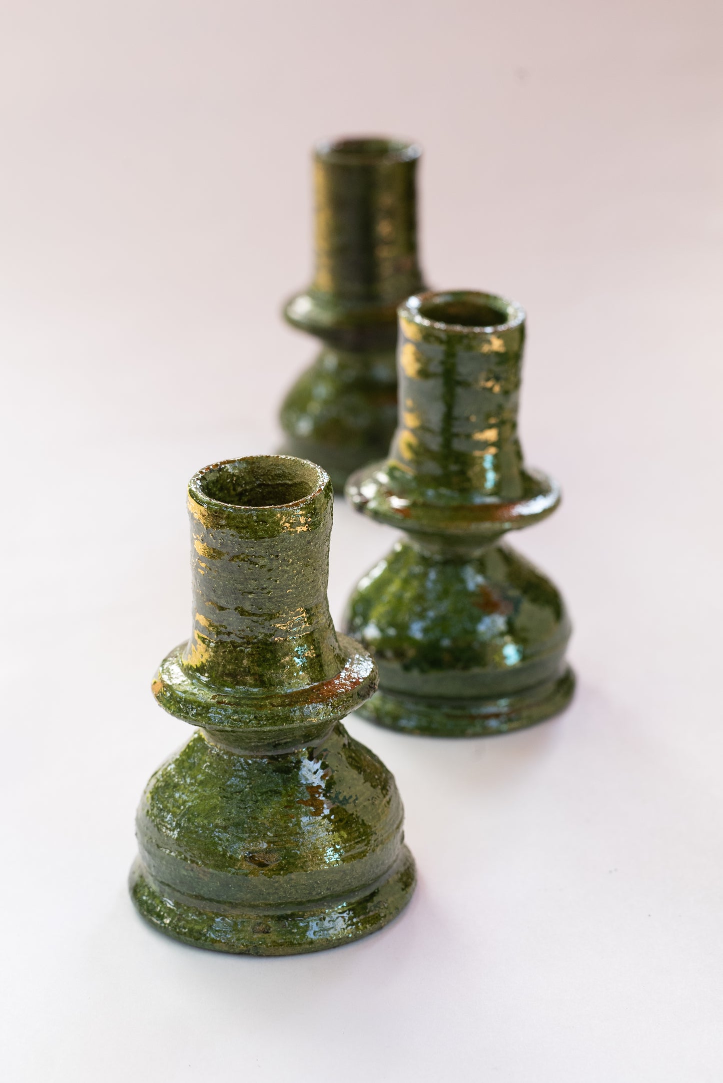 Oaxacan Green Taper Candlesticks - Set of Three