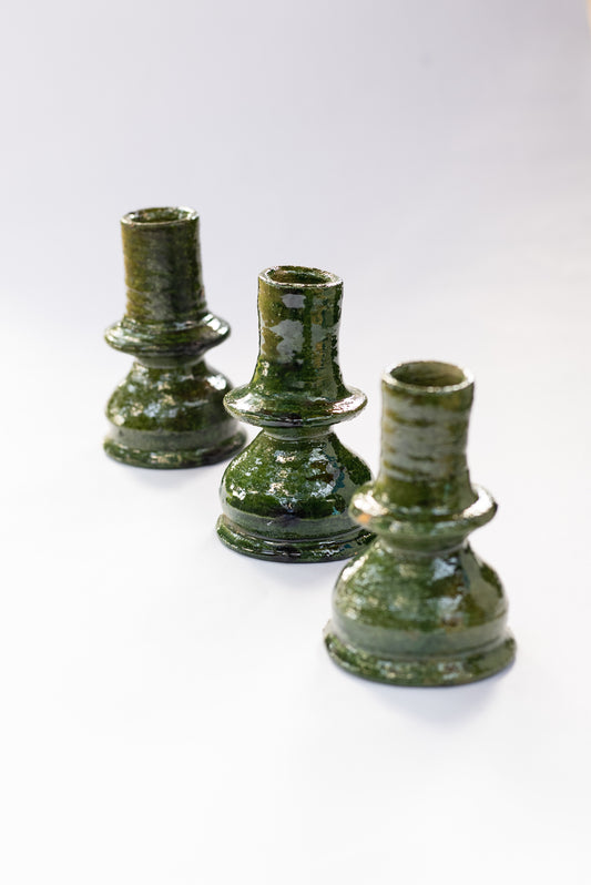 Oaxacan Green Taper Candlesticks - Set of Three