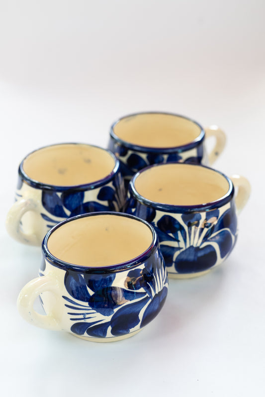 Oaxacan Blue Flower Ceramic Mugs - Set of Two