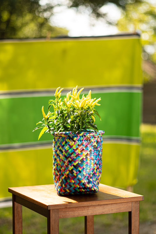 Neon Multicolored Handwoven Basket-Planter - Medium